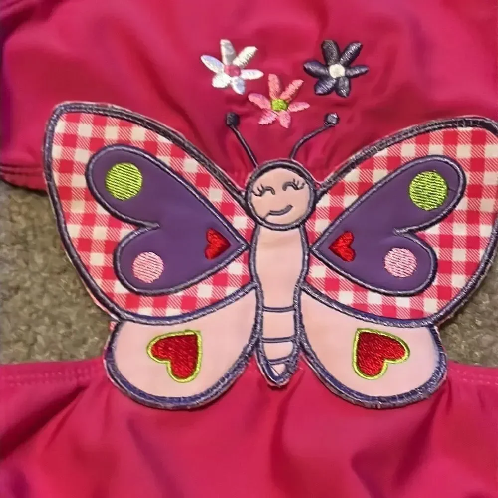 Joe Boxer Pink/white Gingham Butterfly Cutout Purple Red Green Ruffle Swimsuit-3